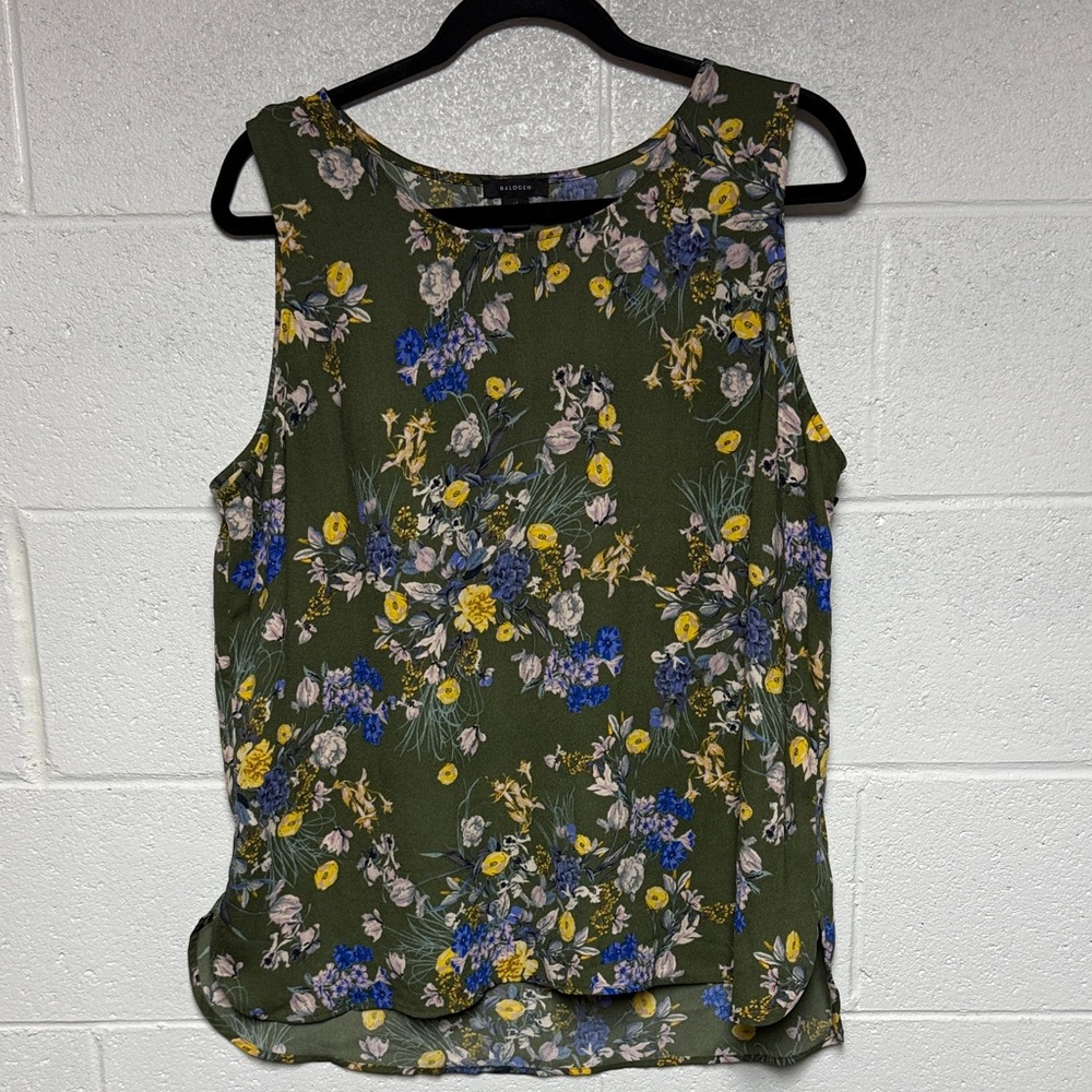 Halogen Women’s Green with Blue Floral Tank Top Sz XL